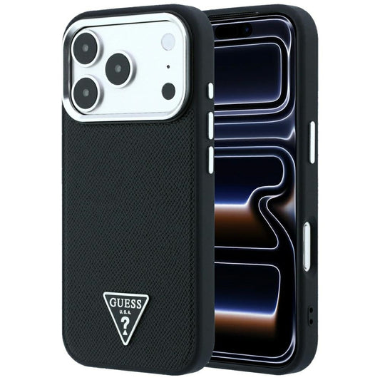 Θήκη MagSafe για Apple iPhone 18 Pro / 17 Pro, Guess, Λογότυπο Τριγώνου με Υφή, Μαύρη