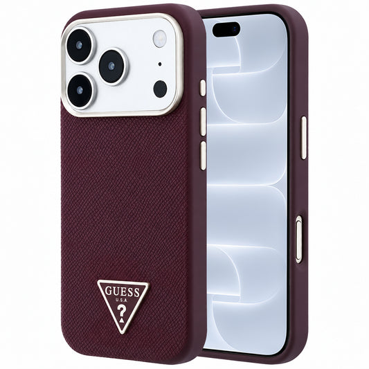 Θήκη MagSafe για Apple iPhone 18 Pro / 17 Pro, Guess, Λογότυπο Τριγώνου με Υφή, Βυσσινί