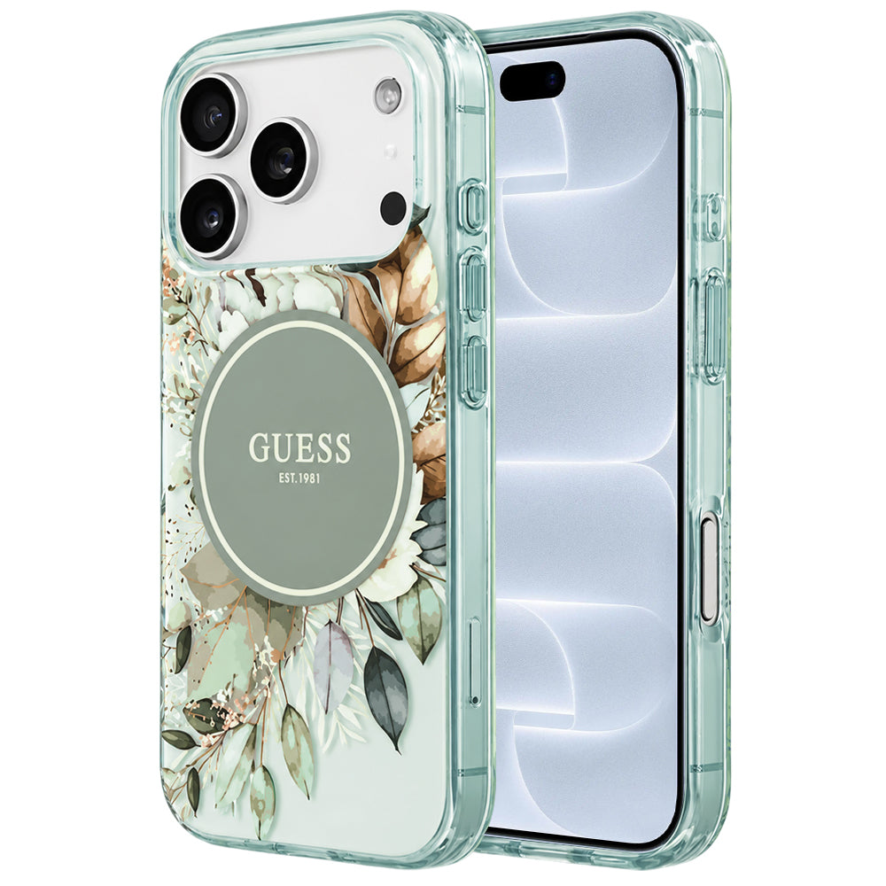 Θήκη MagSafe για Apple iPhone 18 Pro / 17 Pro, Guess, IML Flower & Tonal Circle, Πράσινη