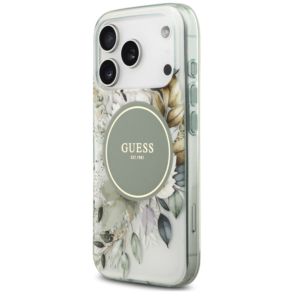 Θήκη MagSafe για Apple iPhone 18 Pro / 17 Pro, Guess, IML Flower & Tonal Circle, Πράσινη