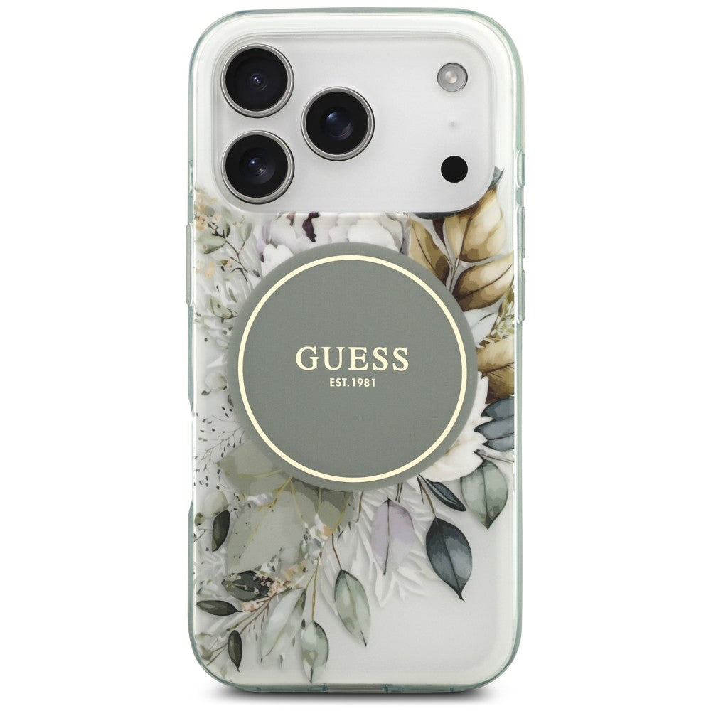 Θήκη MagSafe για Apple iPhone 18 Pro / 17 Pro, Guess, IML Flower & Tonal Circle, Πράσινη