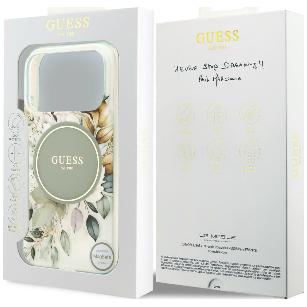 Θήκη MagSafe για Apple iPhone 18 Pro / 17 Pro, Guess, IML Flower & Tonal Circle, Πράσινη