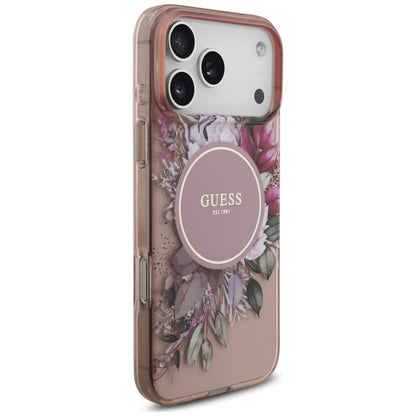 Θήκη MagSafe για Apple iPhone 18 Pro / 17 Pro, Guess, IML Flowers with Pearl Strap, Ροζ