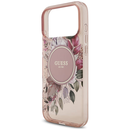Θήκη MagSafe για Apple iPhone 18 Pro / 17 Pro, Guess, IML Flowers with Pearl Strap, Ροζ