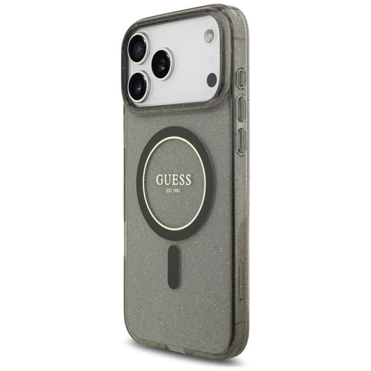 MagSafe Case for Apple iPhone 18 Pro / 17 Pro, Guess, IML Glitter with Pearl Strap, Black