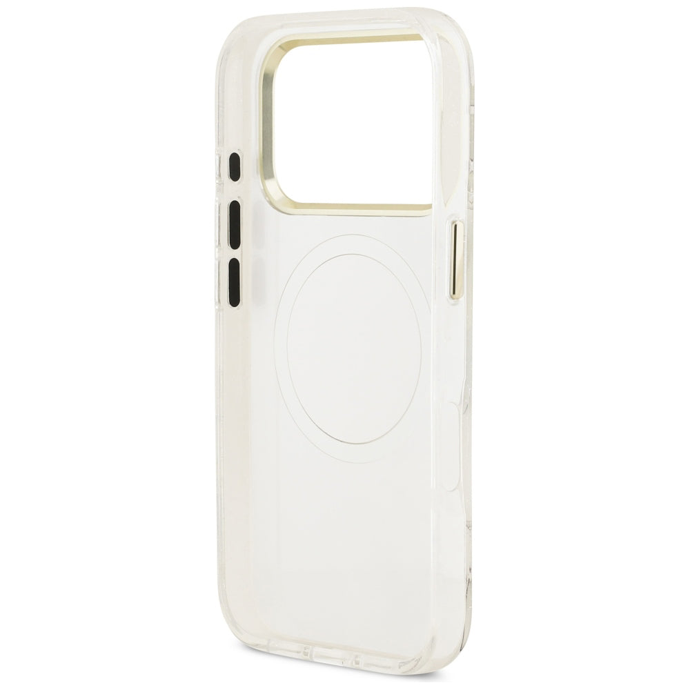 Θήκη MagSafe για Apple iPhone 18 Pro / 17 Pro, Guess, IML Metal Glitter Flowers Triangle, Λευκό