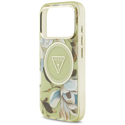 Θήκη MagSafe για Apple iPhone 18 Pro / 17 Pro, Guess, IML Metal Glitter Flowers Triangle, Πράσινο