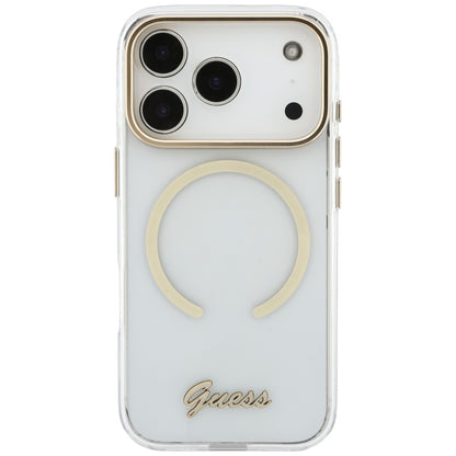 Θήκη MagSafe για Apple iPhone 18 Pro / 17 Pro, Guess, IML Script Metal, διάφανη