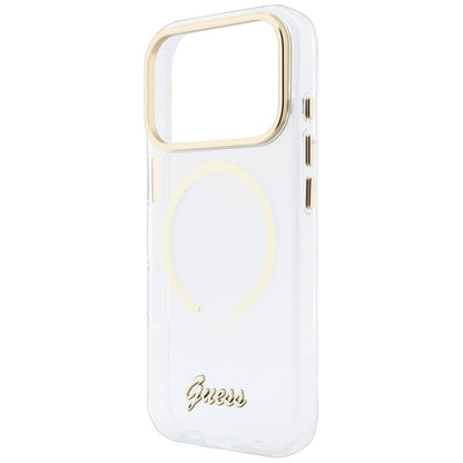 Θήκη MagSafe για Apple iPhone 18 Pro / 17 Pro, Guess, IML Script Metal, διάφανη