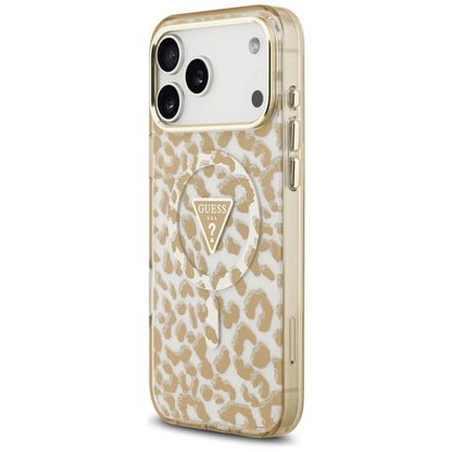 Θήκη MagSafe για Apple iPhone 18 Pro / 17 Pro, Guess, Λογότυπο Τρίγωνο με Λάμψη Λεοπάρ, Καφέ