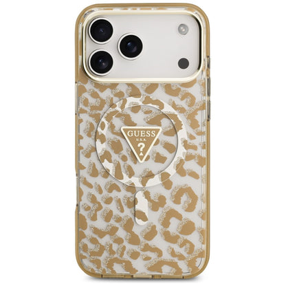 Θήκη MagSafe για Apple iPhone 18 Pro / 17 Pro, Guess, Λογότυπο Τρίγωνο με Λάμψη Λεοπάρ, Καφέ