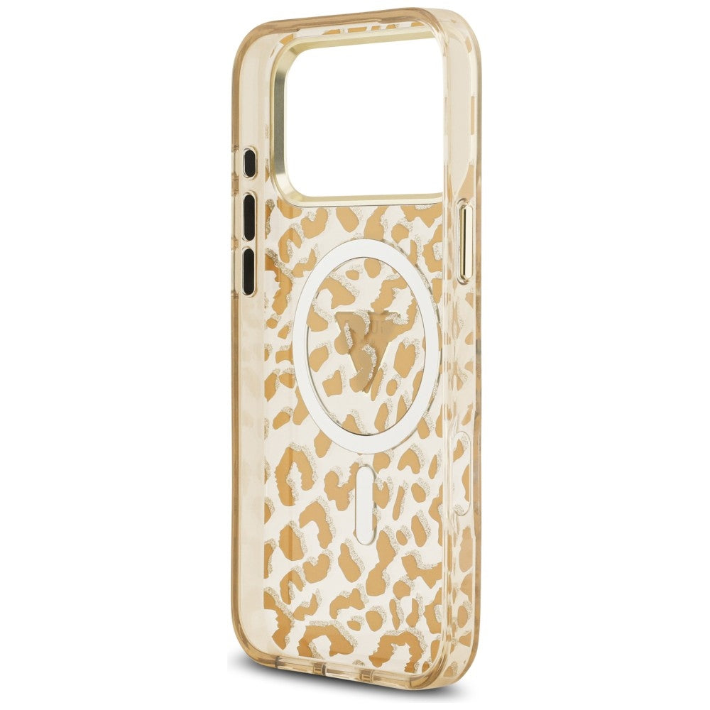 Θήκη MagSafe για Apple iPhone 18 Pro / 17 Pro, Guess, Λογότυπο Τρίγωνο με Λάμψη Λεοπάρ, Καφέ