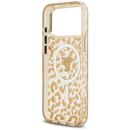 Θήκη MagSafe για Apple iPhone 18 Pro / 17 Pro, Guess, Λογότυπο Τρίγωνο με Λάμψη Λεοπάρ, Καφέ