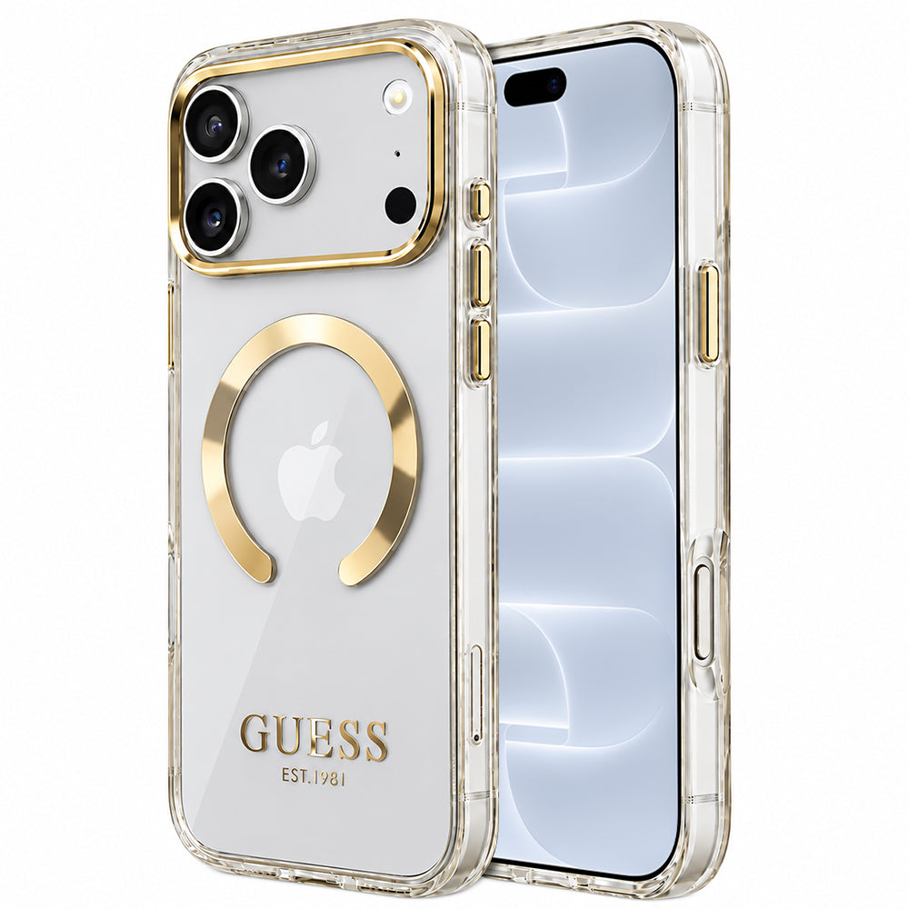 Θήκη MagSafe για Apple iPhone 18 Pro / 17 Pro, Guess, Μεταλλικό Περίγραμμα, Χρυσή