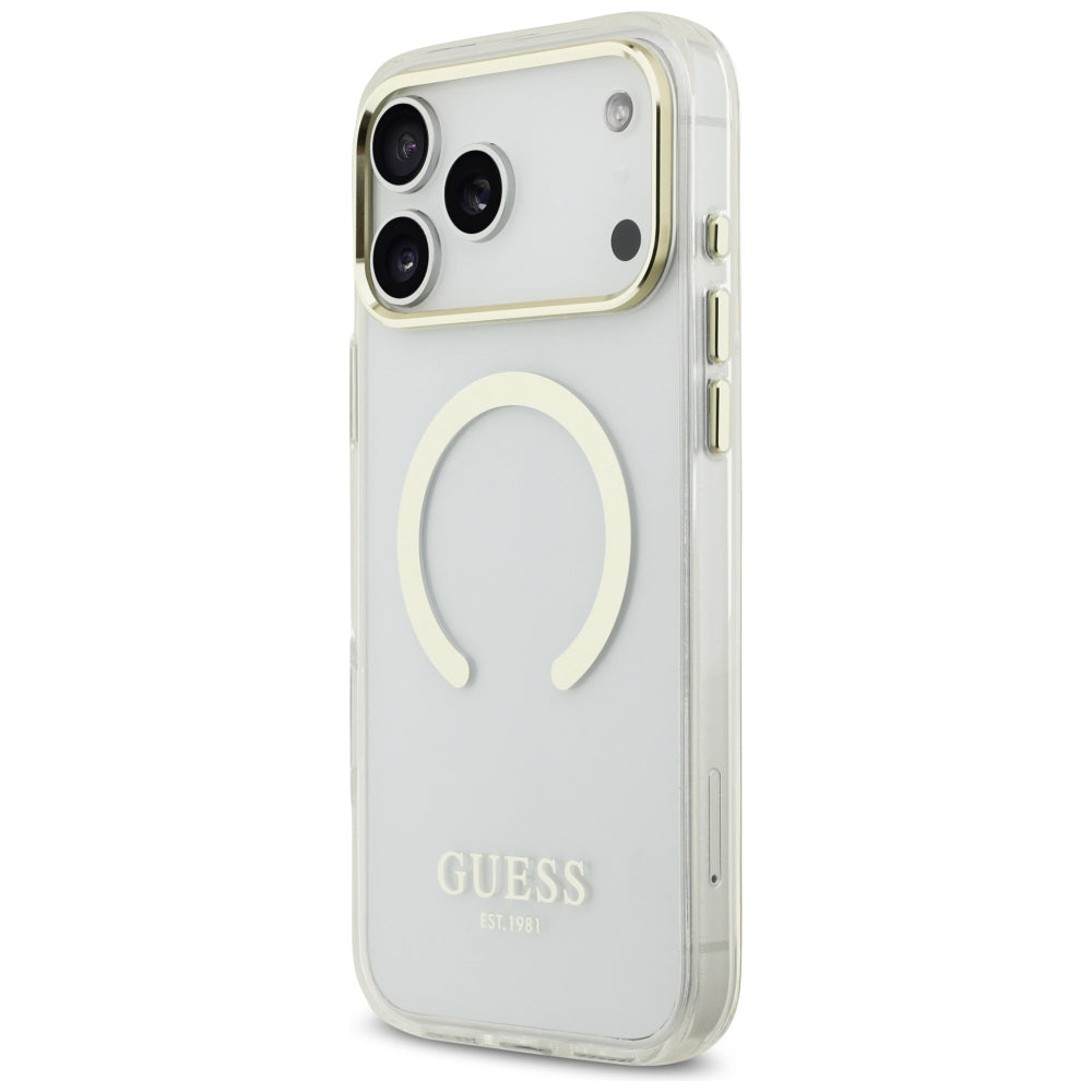 Θήκη MagSafe για Apple iPhone 18 Pro / 17 Pro, Guess, Μεταλλικό Περίγραμμα, Χρυσή