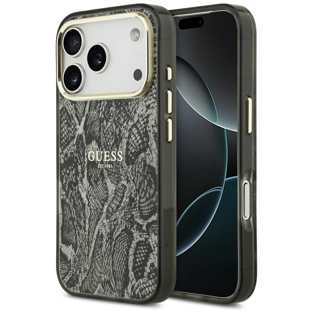 Θήκη MagSafe για Apple iPhone 18 Pro / 17 Pro, Guess, Σχέδιο Πύθωνα, Μαύρη