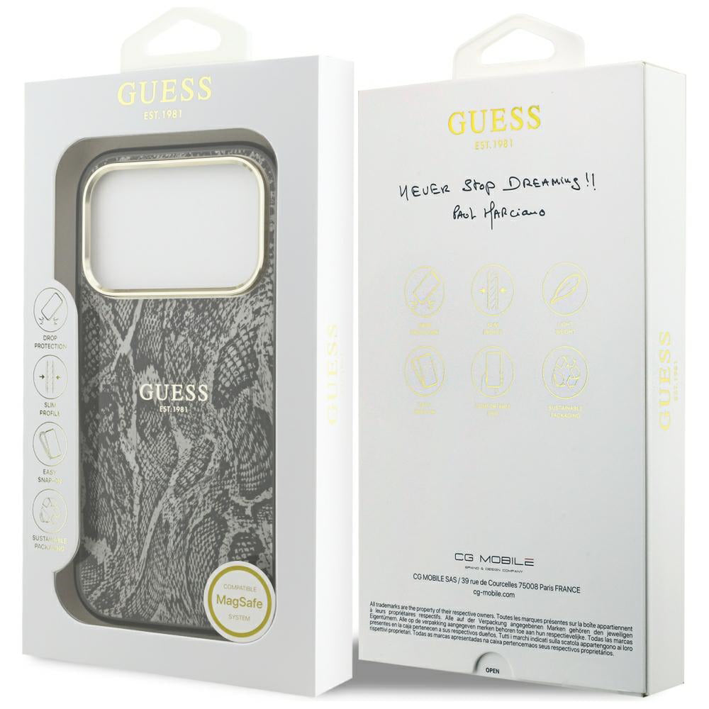 Θήκη MagSafe για Apple iPhone 18 Pro / 17 Pro, Guess, Σχέδιο Πύθωνα, Μαύρη
