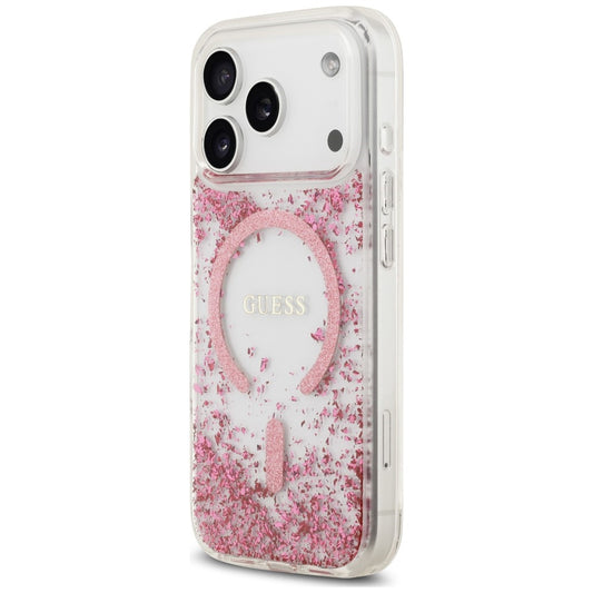 Θήκη MagSafe για Apple iPhone 18 Pro / 17 Pro, Guess, Glitter με ρητίνη στο κάτω μέρος, Ροζ