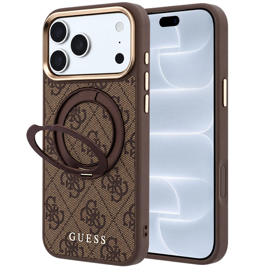 Θήκη MagSafe για Apple iPhone 18 Pro / 17 Pro, Guess, Ring Stand 360 4G Classic Logo, Καφέ