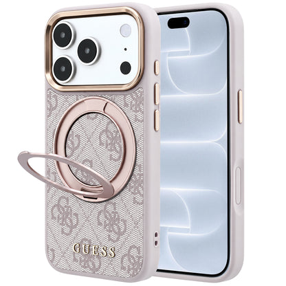 Θήκη MagSafe για Apple iPhone 18 Pro / 17 Pro, Guess, Ring Stand 360 4G Classic Logo, Ροζ