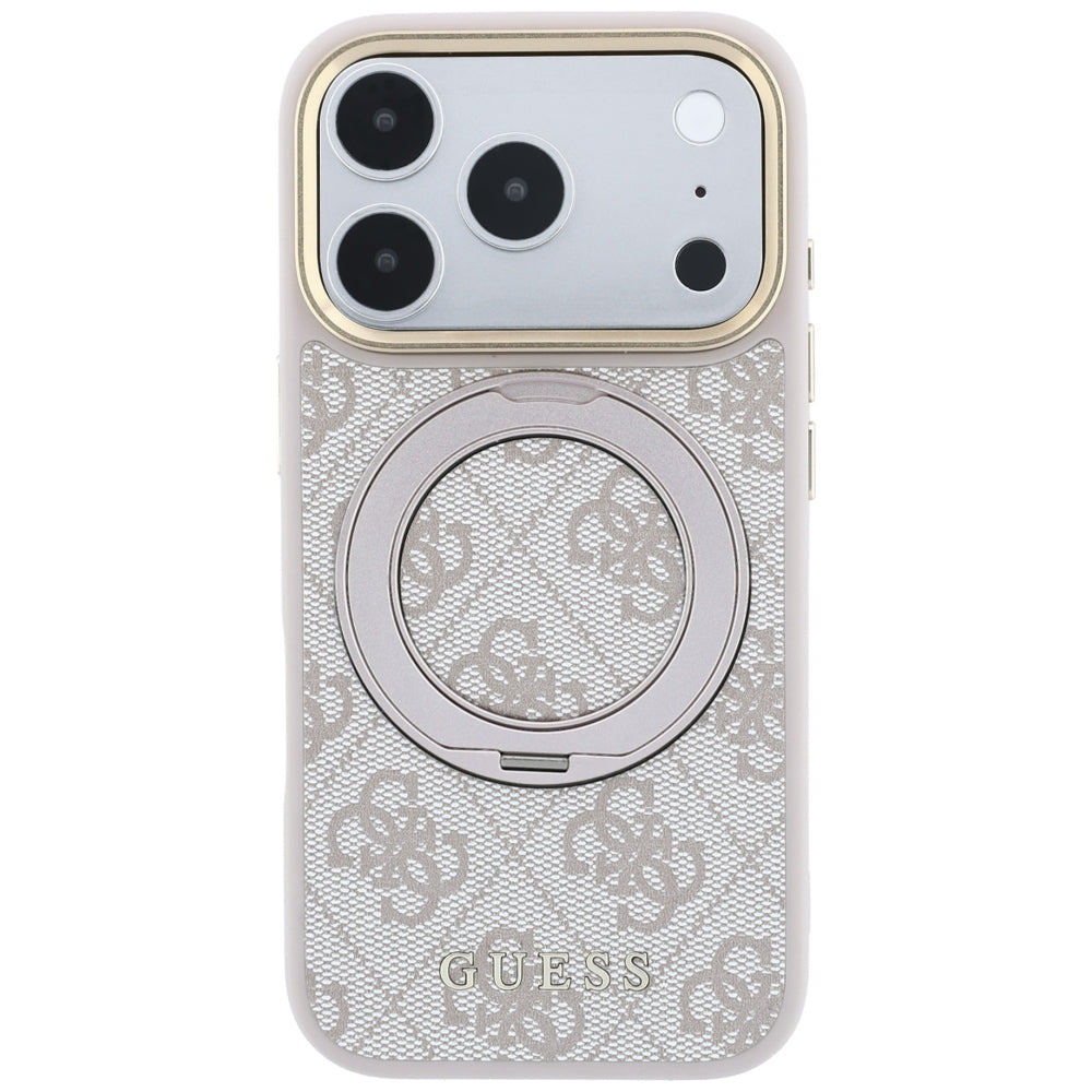 Θήκη MagSafe για Apple iPhone 18 Pro / 17 Pro, Guess, Ring Stand 360 4G Classic Logo, Ροζ