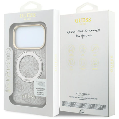 Θήκη MagSafe για Apple iPhone 18 Pro / 17 Pro, Guess, Ring Stand 360 4G Classic Logo, Ροζ