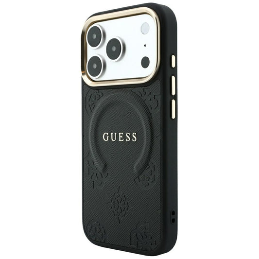 Θήκη MagSafe για Apple iPhone 18 Pro / 17 Pro, Guess, Saffiano Peony Ring, Μαύρο