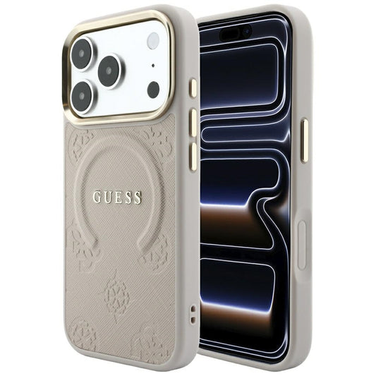 Θήκη MagSafe για Apple iPhone 18 Pro / 17 Pro, Guess, Saffiano Peony Ring, Ροζ