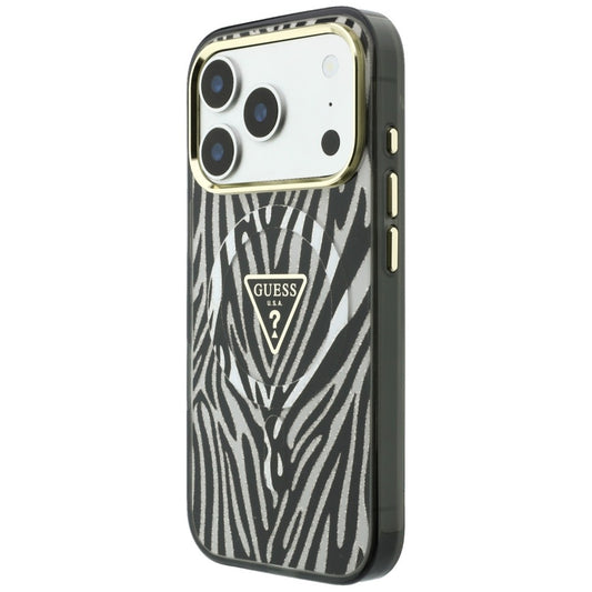 Θήκη MagSafe για Apple iPhone 18 Pro / 17 Pro, Guess, Zebra Glitter Triangle Logo, Ασημί