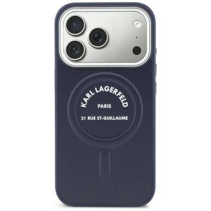 MagSafe Case for Apple iPhone 18 Pro / 17 Pro, Karl Lagerfeld, Embossed Open Ring RSG Logo, Blue