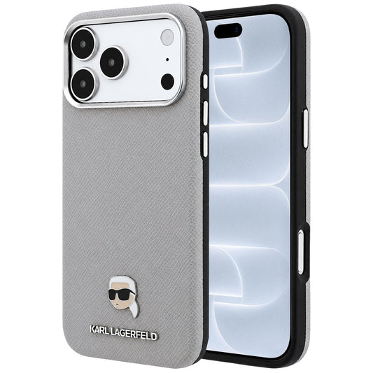 Θήκη MagSafe για Apple iPhone 18 Pro / 17 Pro, Karl Lagerfeld, Μεταλλικό Σιρίτι Karl Head, Γκρι