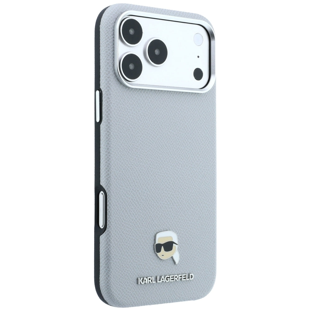 MagSafe Case for Apple iPhone 18 Pro / 17 Pro, Karl Lagerfeld, Grained Karl Head's Metal, Gray