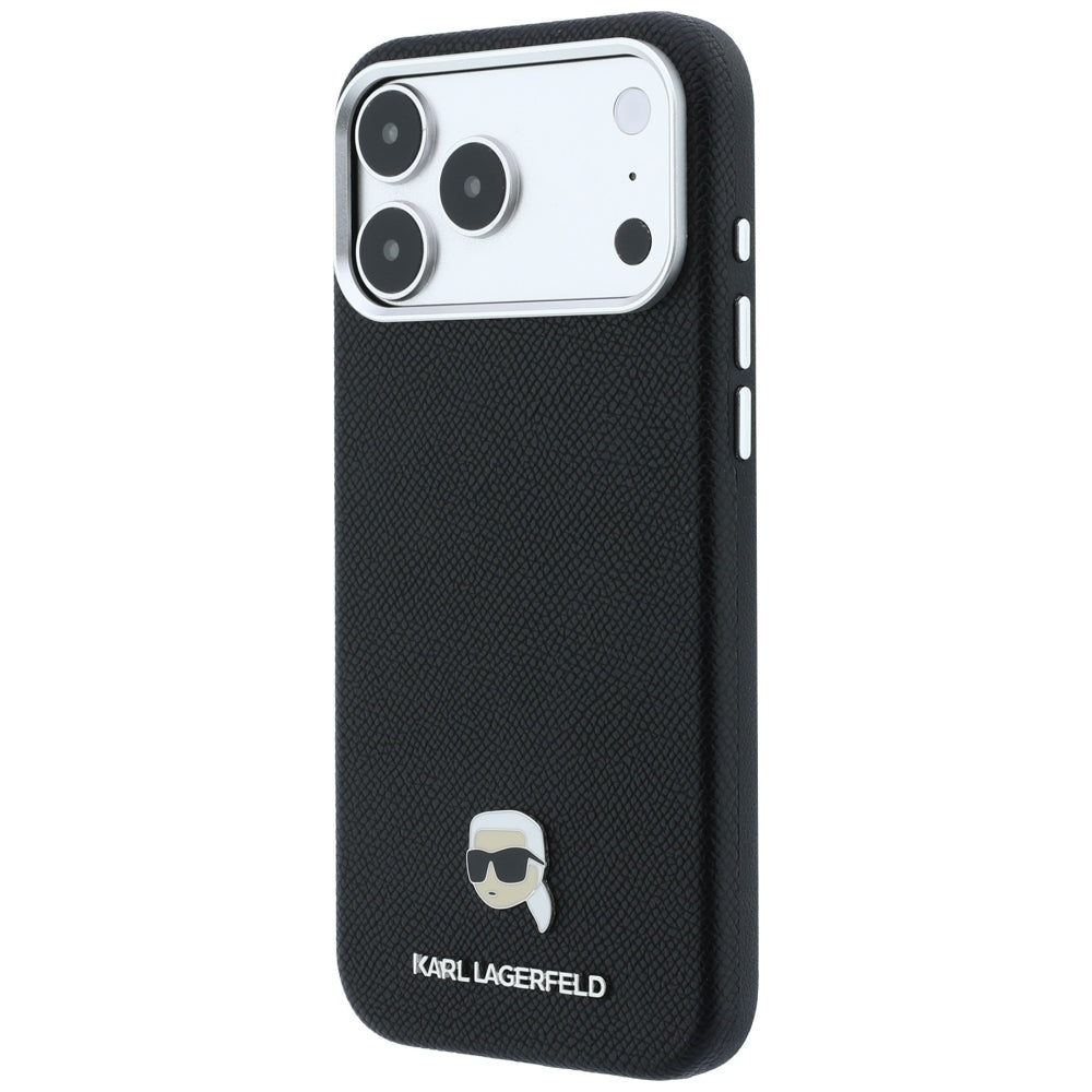 Θήκη MagSafe για Apple iPhone 18 Pro / 17 Pro, Karl Lagerfeld, Μεταλλικό Σχέδιο Karl Head με Υφή, Μαύρο