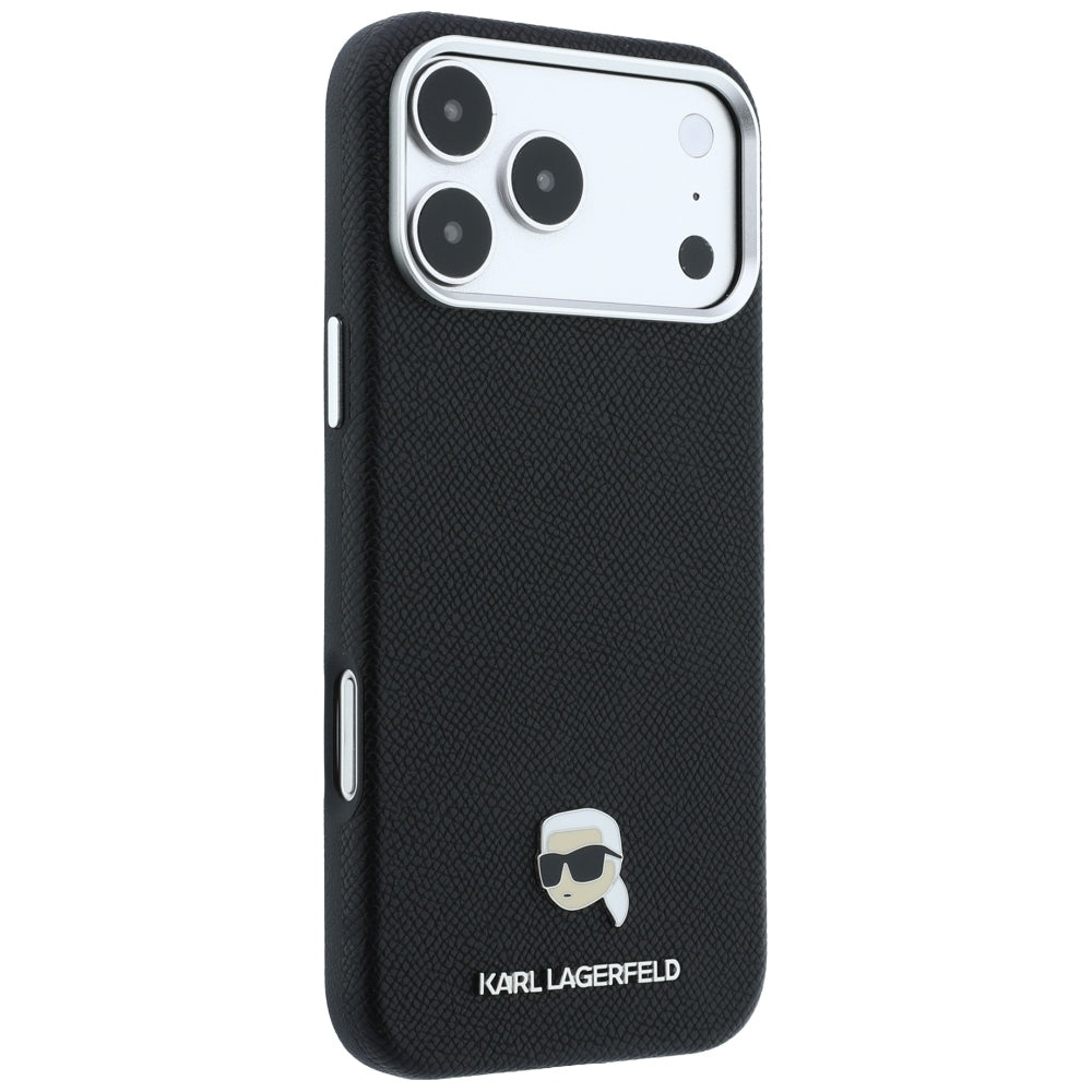 Θήκη MagSafe για Apple iPhone 18 Pro / 17 Pro, Karl Lagerfeld, Μεταλλικό Σχέδιο Karl Head με Υφή, Μαύρο