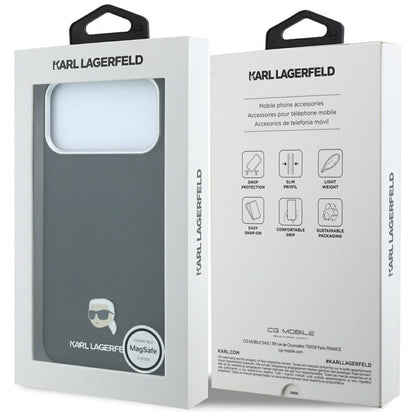 Θήκη MagSafe για Apple iPhone 18 Pro / 17 Pro, Karl Lagerfeld, Μεταλλικό Σχέδιο Karl Head με Υφή, Μαύρο