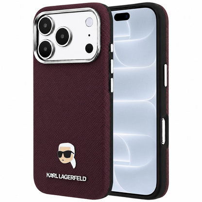 Θήκη MagSafe για Apple iPhone 18 Pro / 17 Pro, Karl Lagerfeld, Μεταλλικό Σιρίτι Karl Head's, Βυσσινί