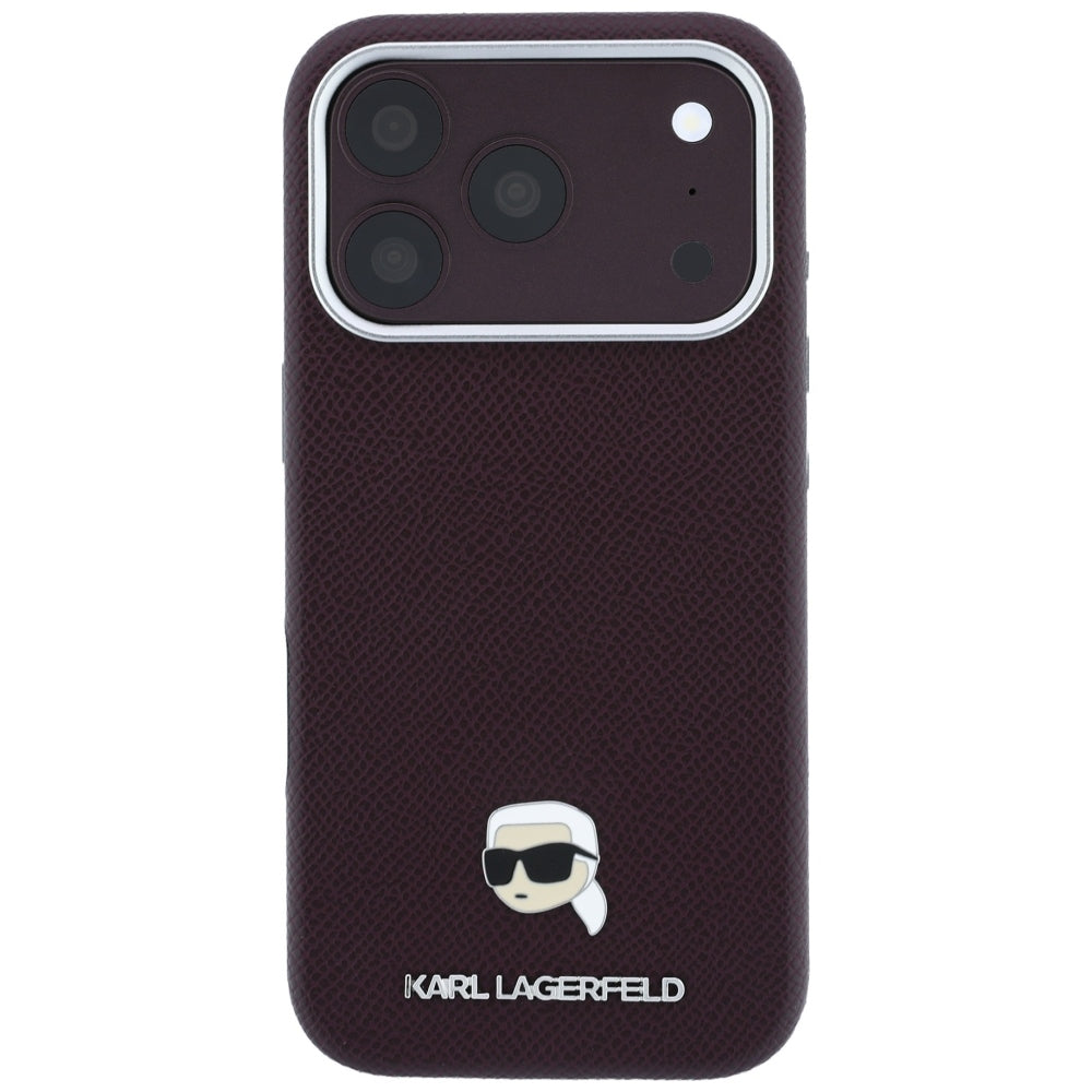 Θήκη MagSafe για Apple iPhone 18 Pro / 17 Pro, Karl Lagerfeld, Μεταλλικό Σιρίτι Karl Head's, Βυσσινί