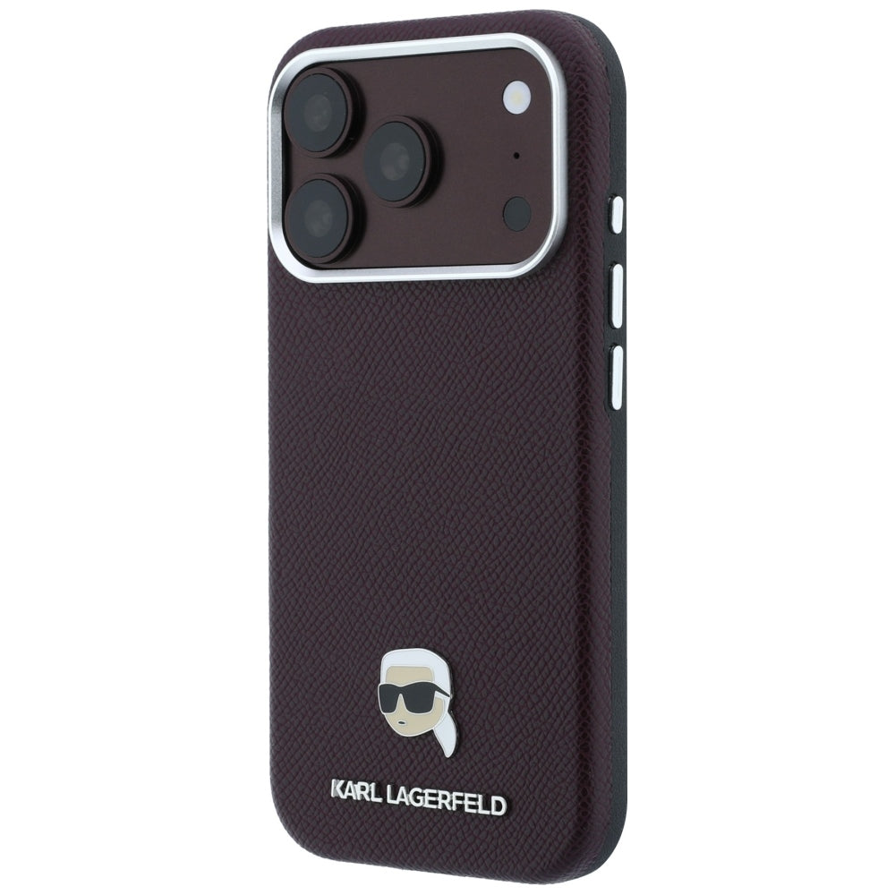 Θήκη MagSafe για Apple iPhone 18 Pro / 17 Pro, Karl Lagerfeld, Μεταλλικό Σιρίτι Karl Head's, Βυσσινί