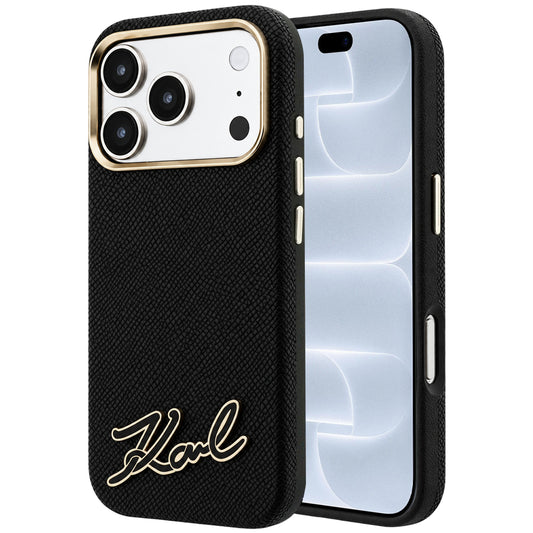 MagSafe Case for Apple iPhone 18 Pro / 17 Pro, Karl Lagerfeld, Grained Resin Sign Logo, Black
