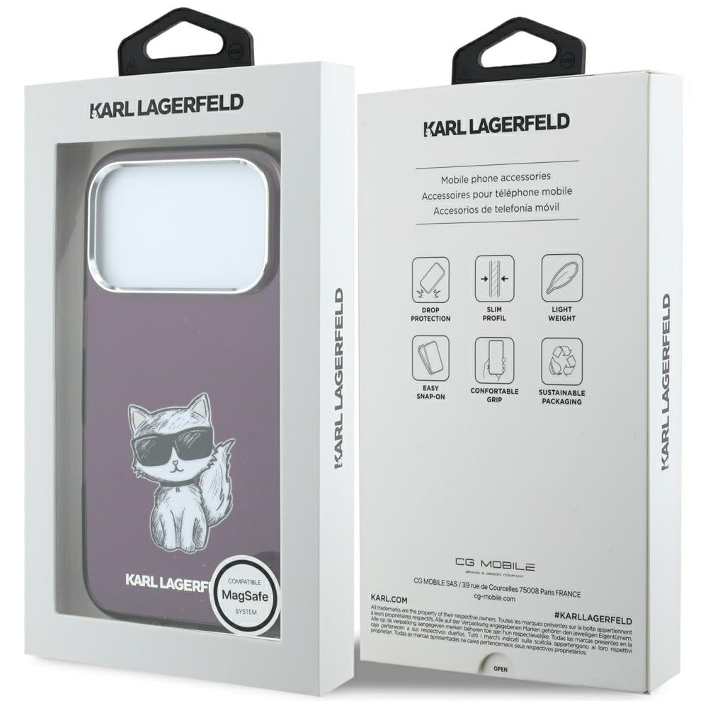 Θήκη MagSafe για Apple iPhone 18 Pro / 17 Pro, Karl Lagerfeld, HC IML Choupette Body Sketch Print, Βυσσινί