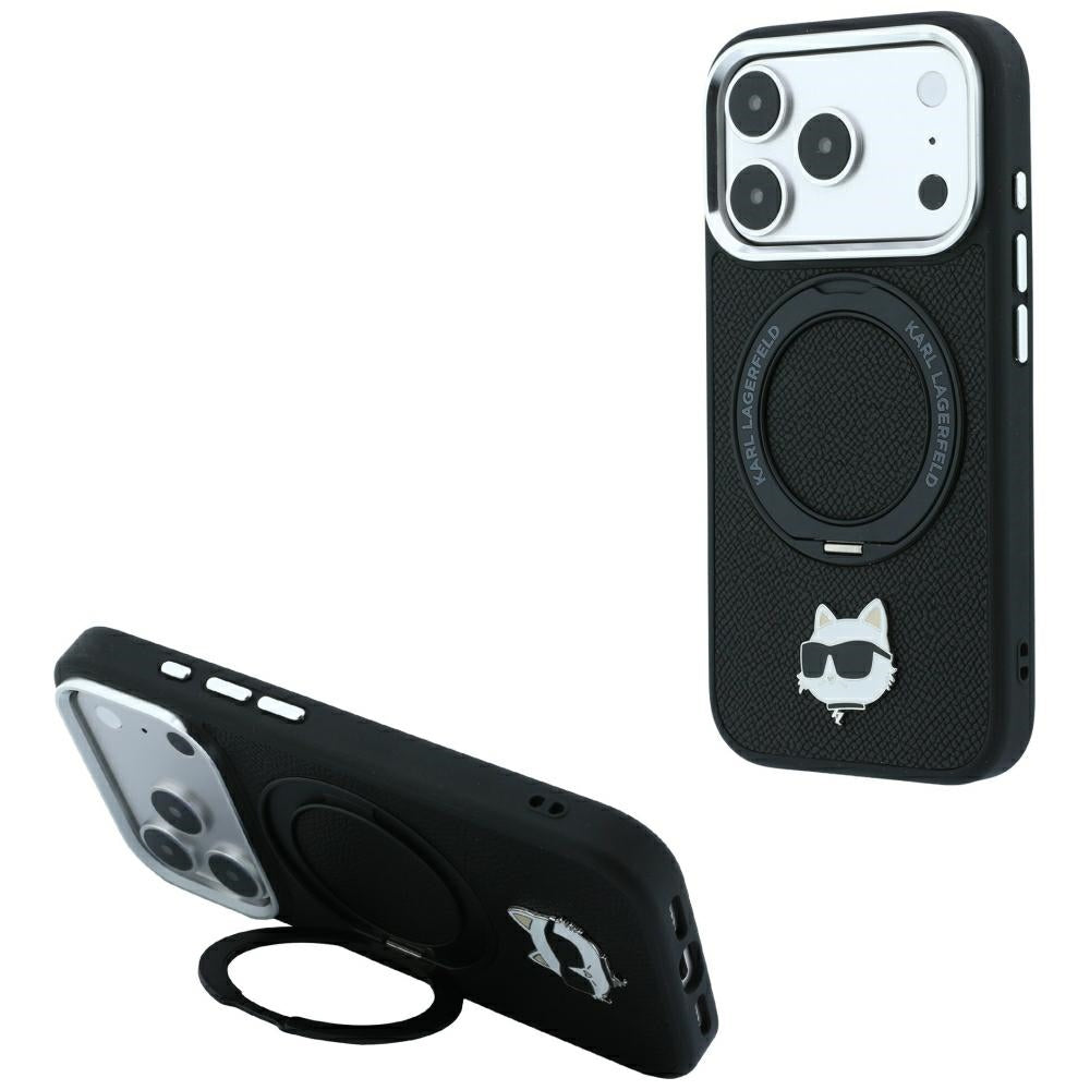 MagSafe Case for Apple iPhone 18 Pro / 17 Pro, Karl Lagerfeld, Ring Stand 360 Choupette Pin, Black