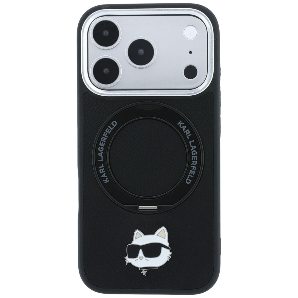 MagSafe Case for Apple iPhone 18 Pro / 17 Pro, Karl Lagerfeld, Ring Stand 360 Choupette Pin, Black