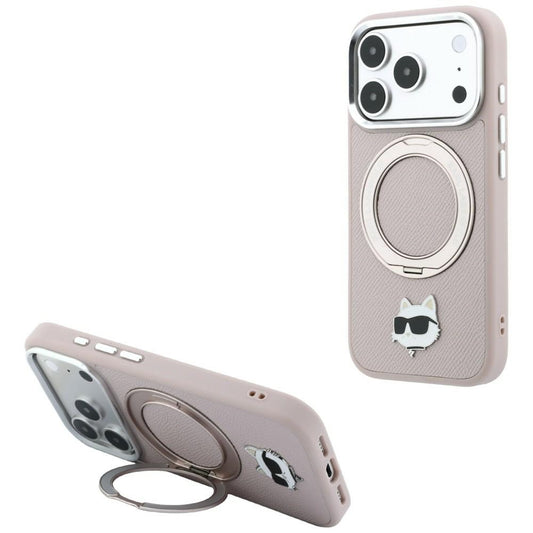 Θήκη MagSafe για Apple iPhone 18 Pro / 17 Pro, Karl Lagerfeld, Ring Stand 360 Choupette Pin, Ροζ