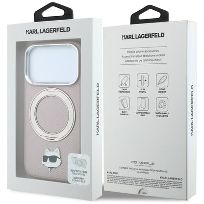 MagSafe Case for Apple iPhone 18 Pro / 17 Pro, Karl Lagerfeld, Ring Stand 360 Choupette Pin, Pink