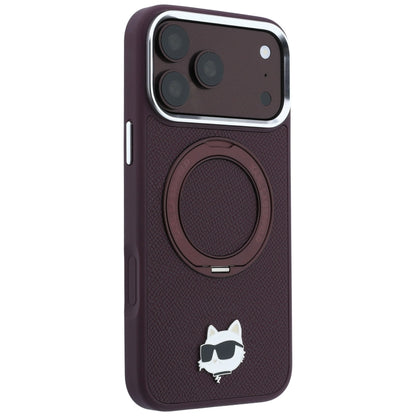 Θήκη MagSafe για Apple iPhone 18 Pro / 17 Pro, Karl Lagerfeld, Ring Stand 360 Choupette Pin, Βυσσινί