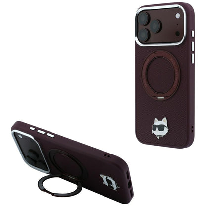 Θήκη MagSafe για Apple iPhone 18 Pro / 17 Pro, Karl Lagerfeld, Ring Stand 360 Choupette Pin, Βυσσινί