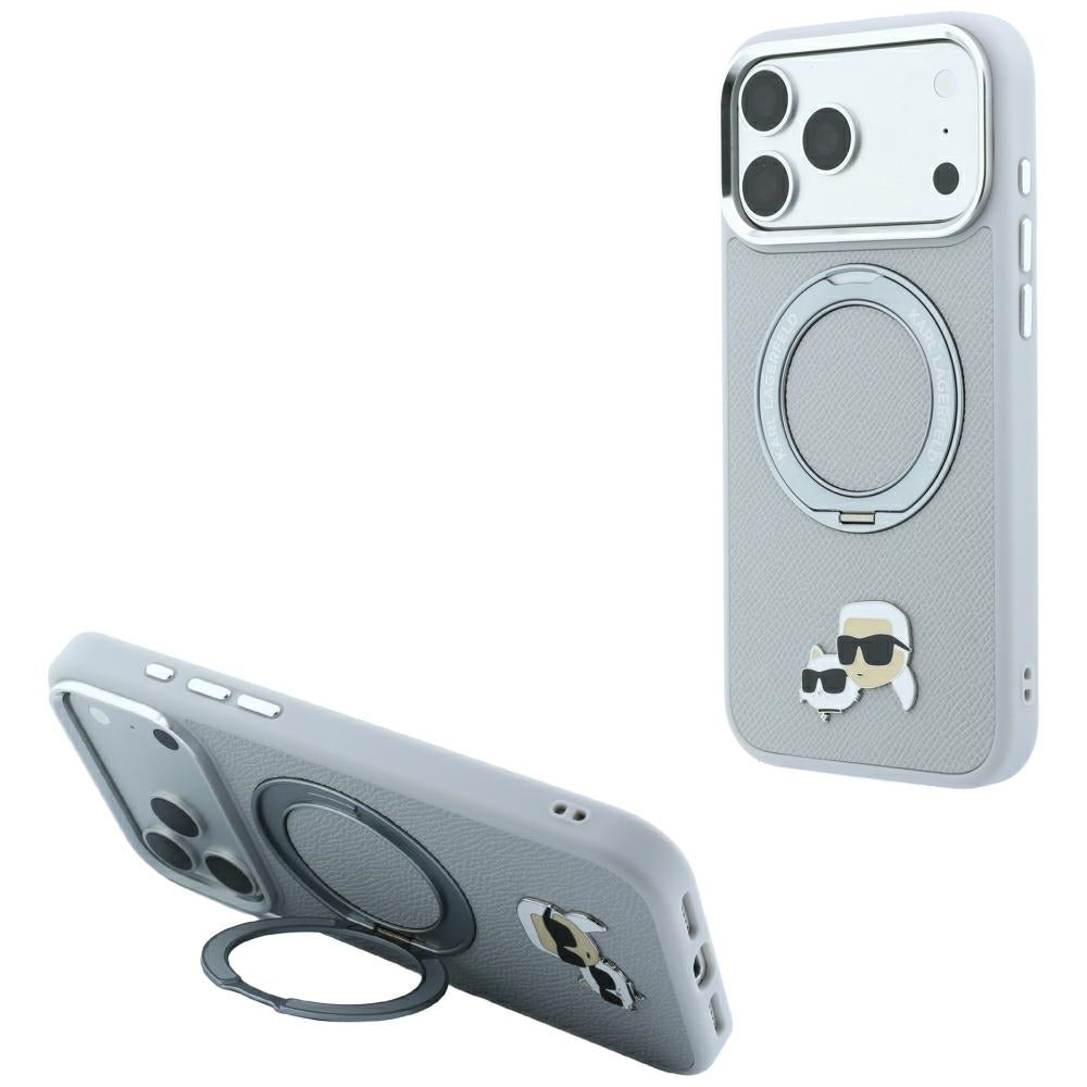 Θήκη MagSafe για Apple iPhone 18 Pro / 17 Pro, Karl Lagerfeld, Ring Stand 360 Karl & Choupette Pin, Γκρι