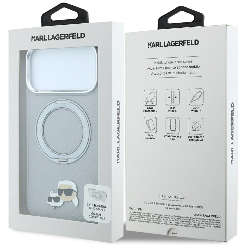 Θήκη MagSafe για Apple iPhone 18 Pro / 17 Pro, Karl Lagerfeld, Ring Stand 360 Karl & Choupette Pin, Γκρι