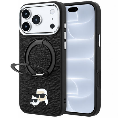 MagSafe Case for Apple iPhone 18 Pro / 17 Pro, Karl Lagerfeld, Ring Stand 360 Karl & Choupette Pin, Black