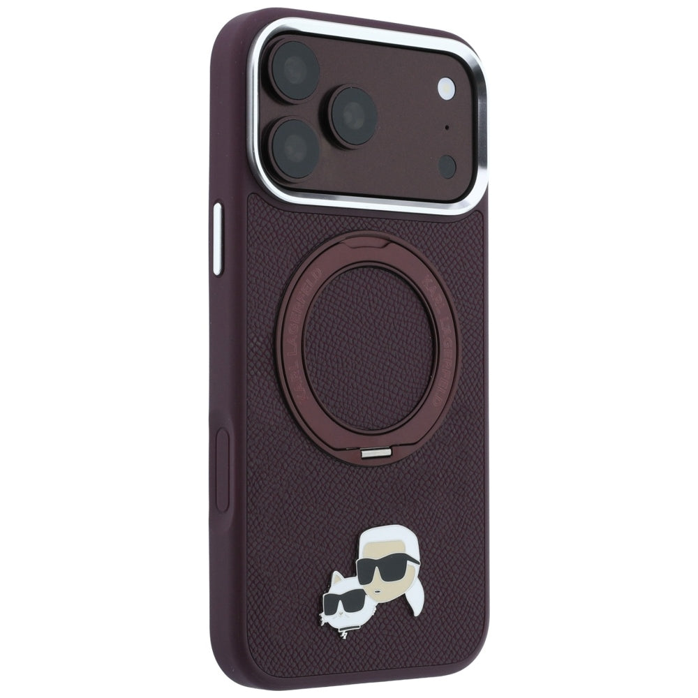 Θήκη MagSafe για Apple iPhone 18 Pro / 17 Pro, Karl Lagerfeld, Ring Stand 360 Karl & Choupette Pin, Βυσσινί